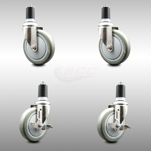 Service Caster 5 Inch 316SS Gray Poly Swivel 1-7/8 Inch Expanding Stem Caster Brake SCC, 2PK SCC-SS316EX20S514-PPUB-2-TLB-2-178 - main